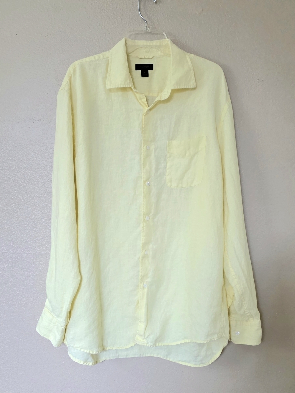 Express Mens Pastel Yellow Irish Linen Button Down Shirt - Size XL